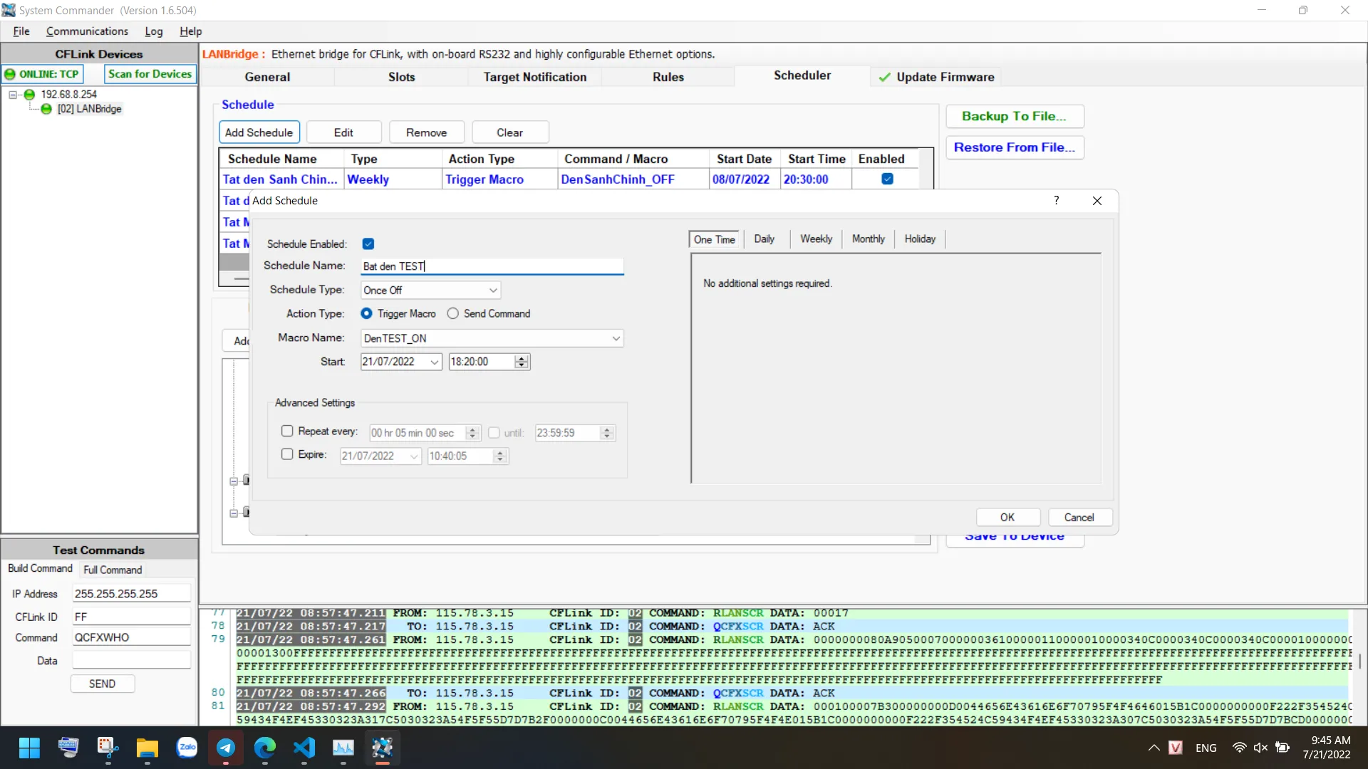 Thông số Schedule
